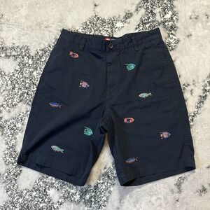 Chaps Shorts Mens Size 30‎ Navy Blue Embroidered Fish Print Cotton Chino